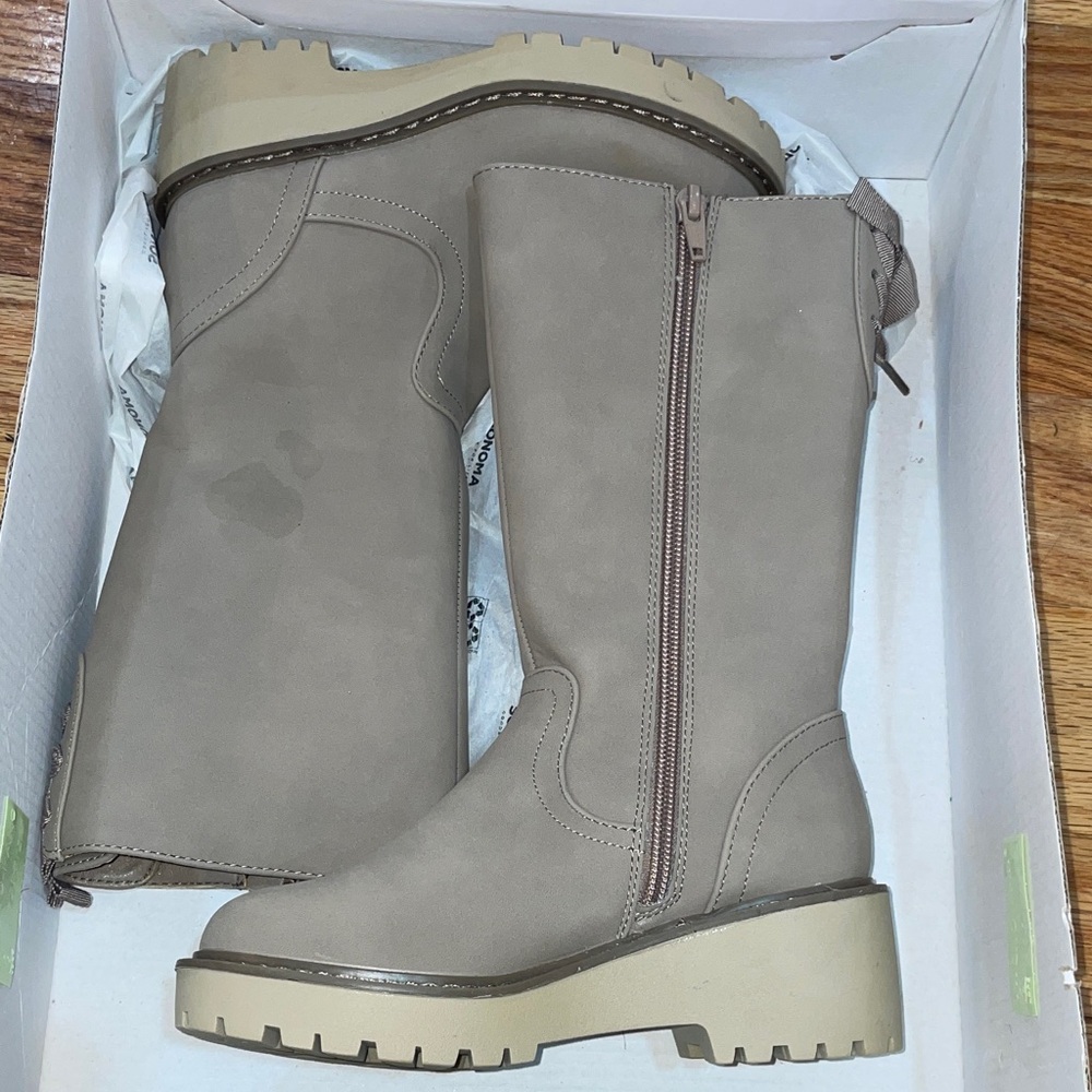 NEW Toddler Girls Knee Mid-Calf Lug Sole Boots in Taupe 13